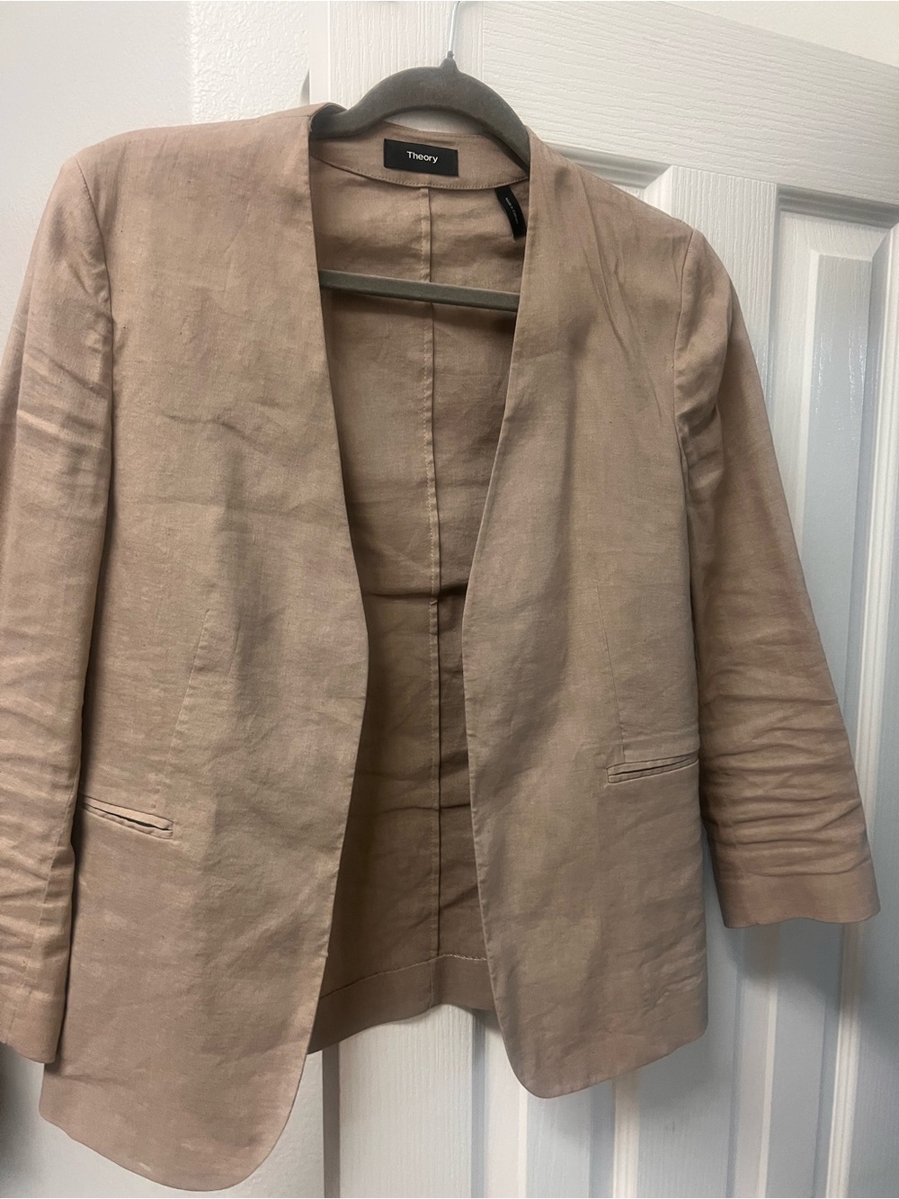 Theory Women's Light Beige Linen-Blend Open Blazer